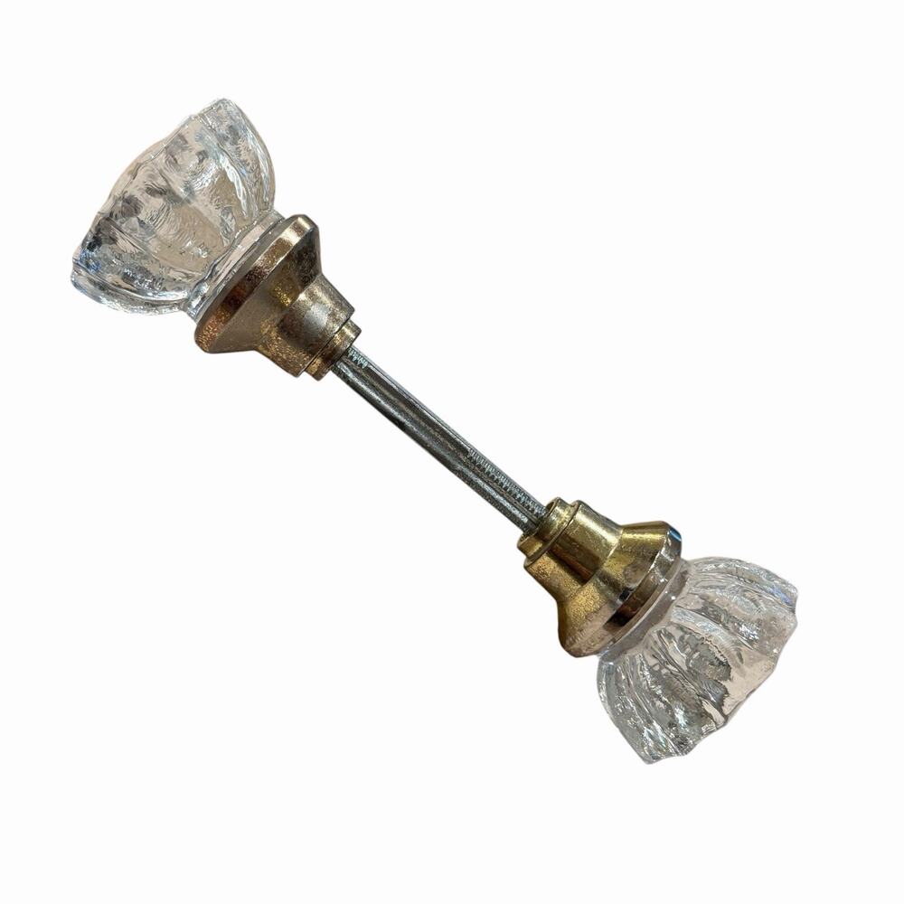 (2) 12-Point Clear Crystal Glass Door Knobs Spindle Screws Manganese Green Glow